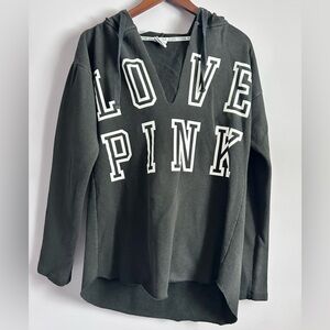 Victoria Secret PINK Black and White Hoodie with Love Pink on Front Size Medium